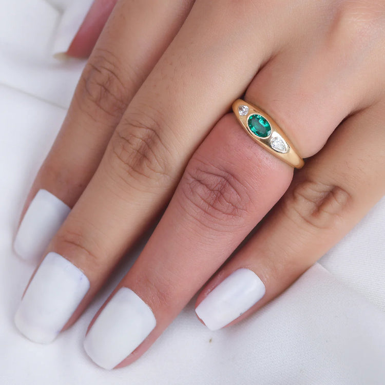 Emerald Oval Diamond Pear Mini Chunky Ring