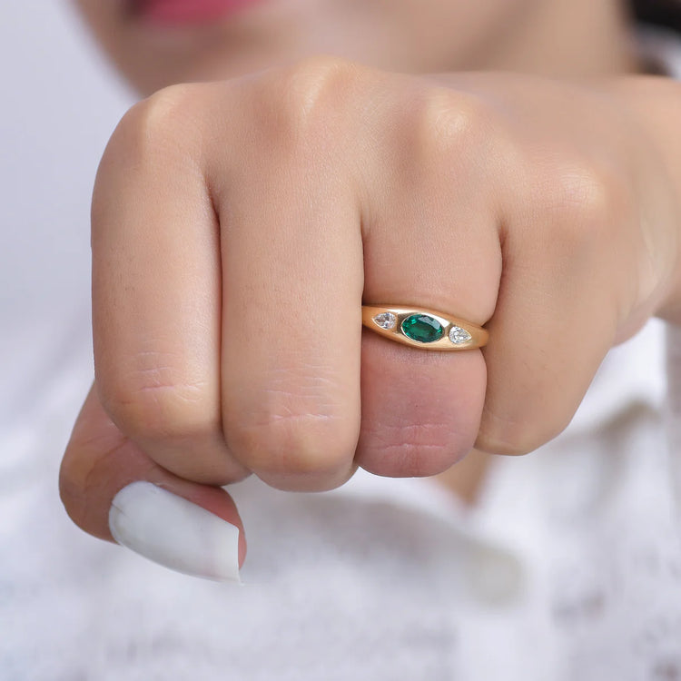 Emerald Oval Diamond Pear Mini Chunky Ring