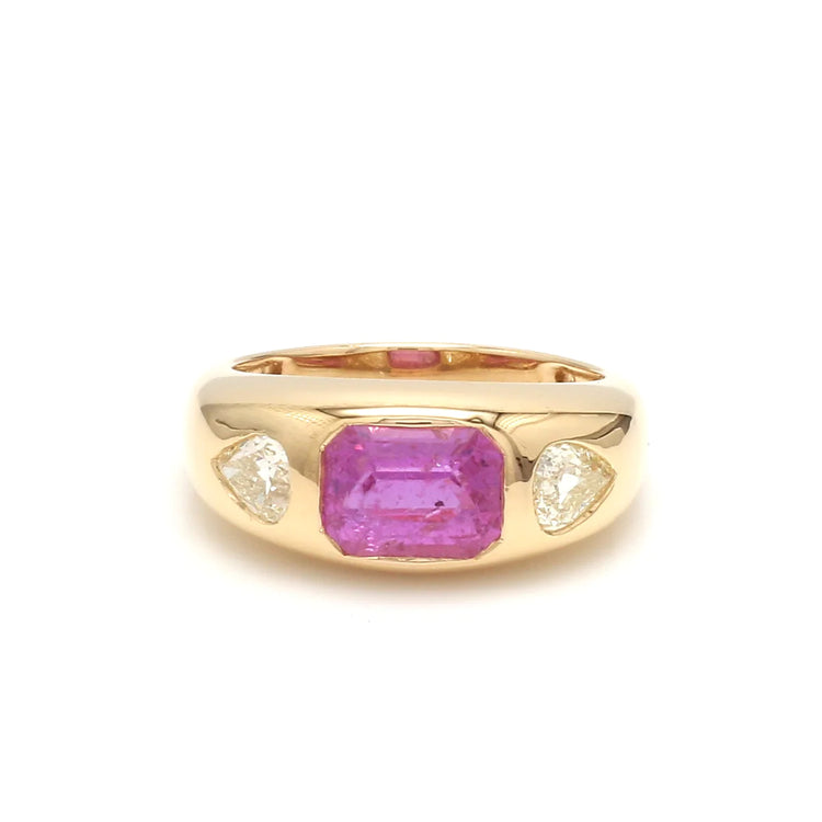 Pink Sapphire Emerald Cut Diamond Chunky Ring