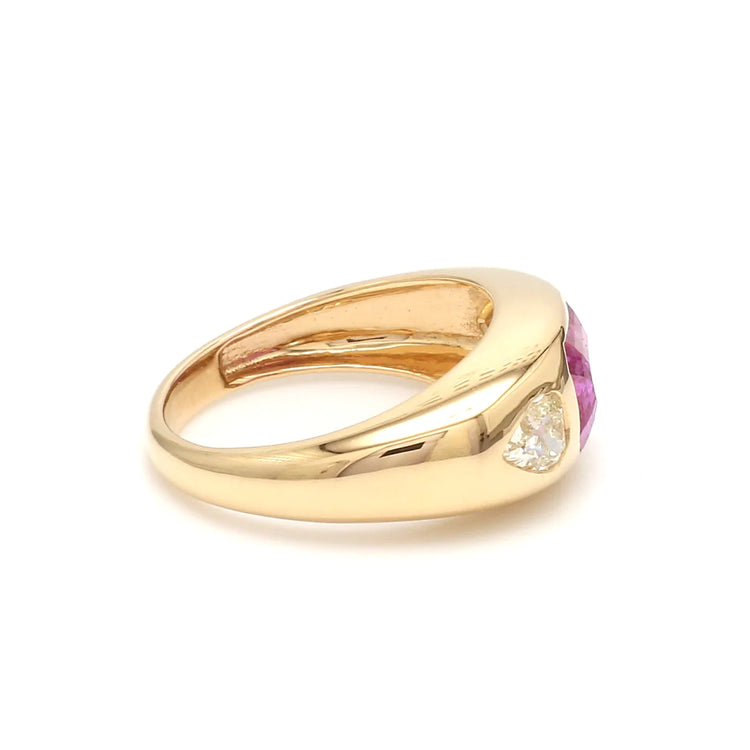 Pink Sapphire Emerald Cut Diamond Chunky Ring