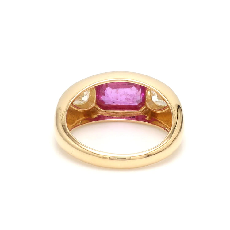 Pink Sapphire Emerald Cut Diamond Chunky Ring