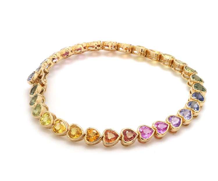 Rainbow Sapphire Heart Bezel Set Tennis Bracelet