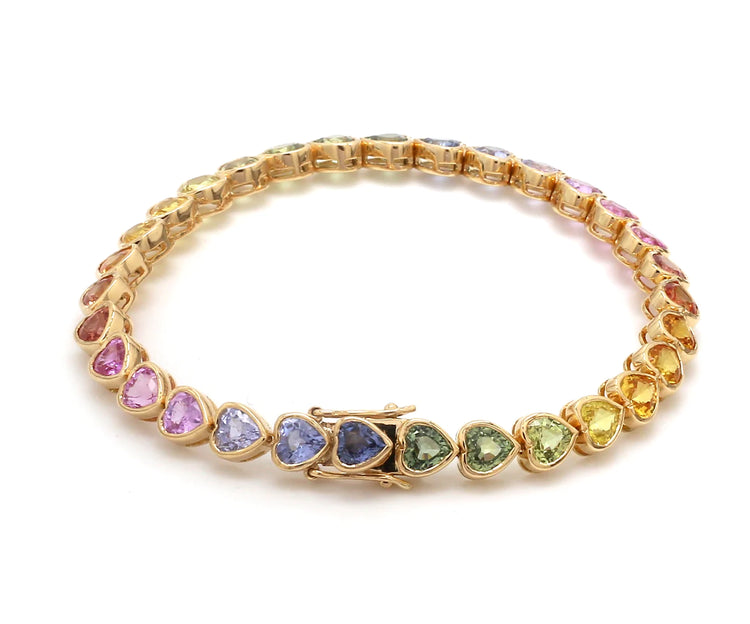 Rainbow Sapphire Heart Bezel Set Tennis Bracelet