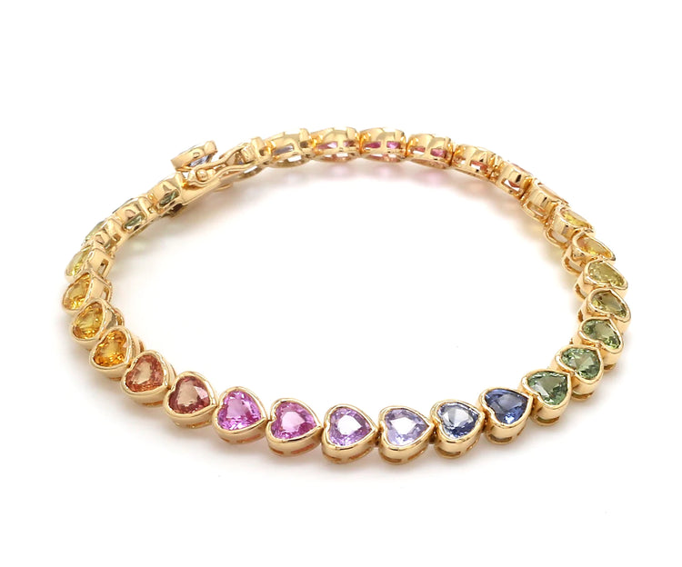 Rainbow Sapphire Heart Bezel Set Tennis Bracelet