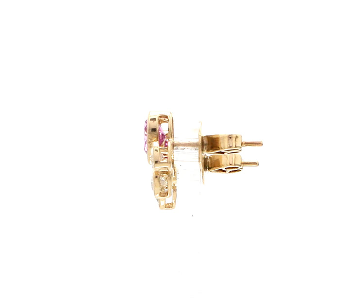 Pink Sapphire Heart and Diamond Stud Earrings