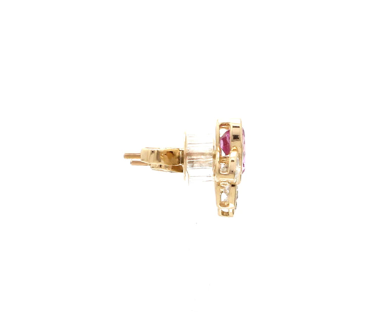 Pink Sapphire Heart and Diamond Stud Earrings