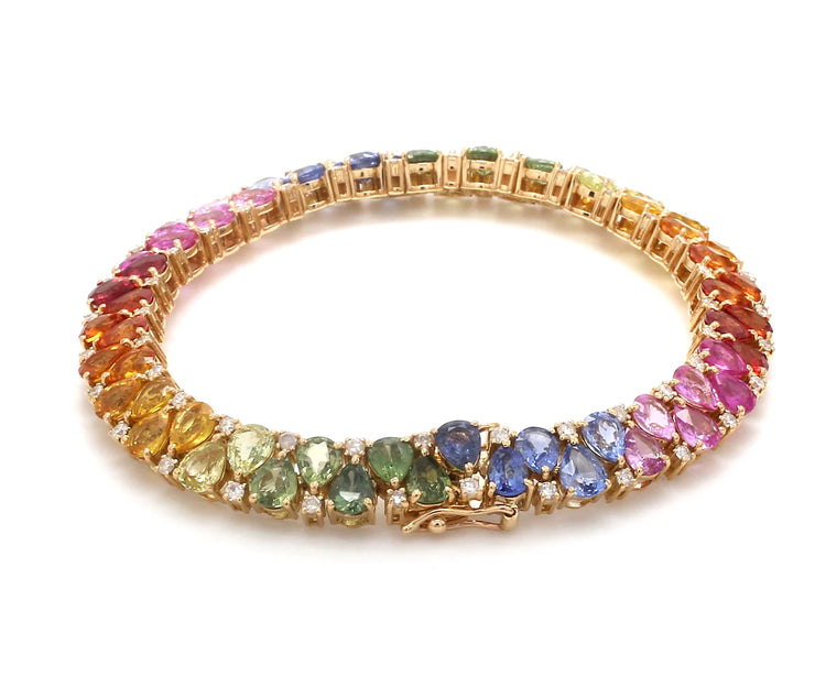 Rainbow Sapphire Pear and Diamond Bracelet