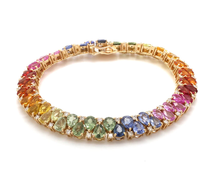 Rainbow Sapphire Pear and Diamond Bracelet