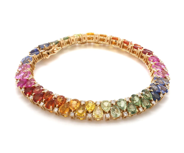 Rainbow Sapphire Pear and Diamond Bracelet