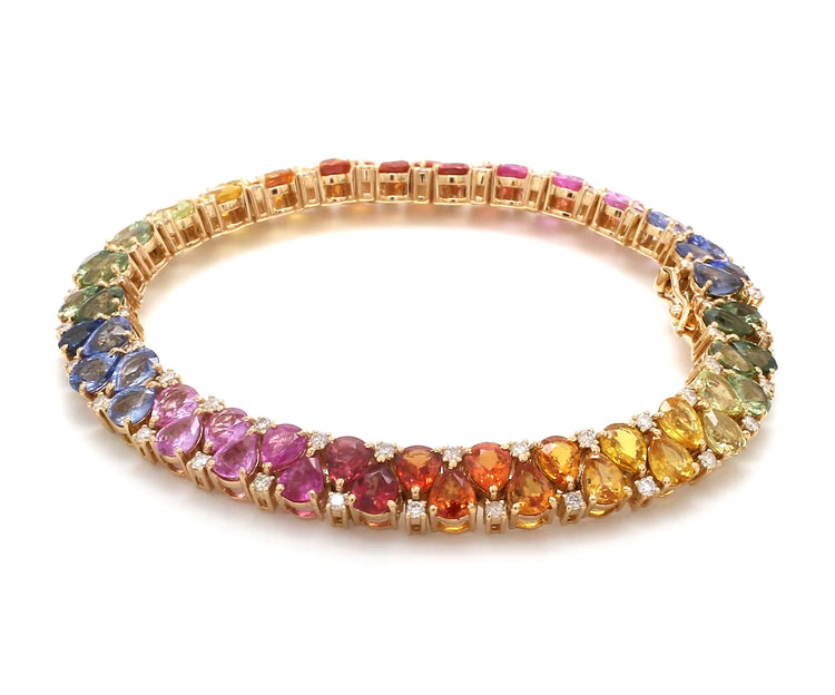 Rainbow Sapphire Pear and Diamond Bracelet