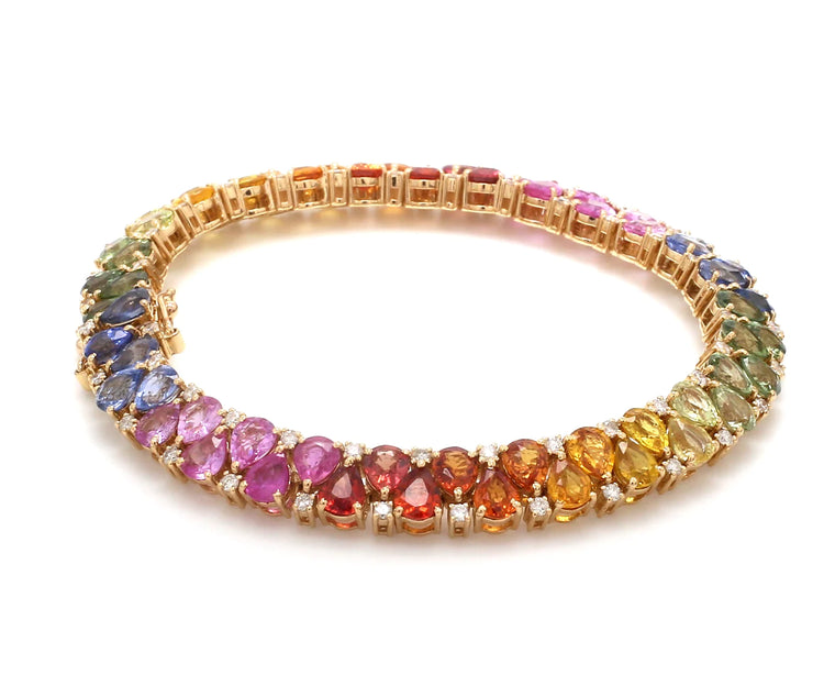 Rainbow Sapphire Pear and Diamond Bracelet