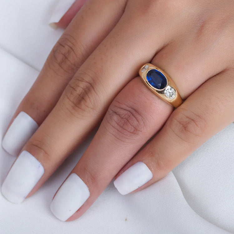 Blue Sapphire Oval Diamond Chunky Dome