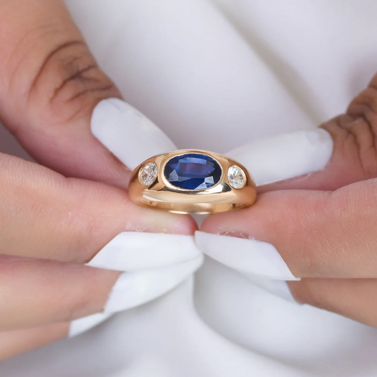 Blue Sapphire Oval Diamond Chunky Dome