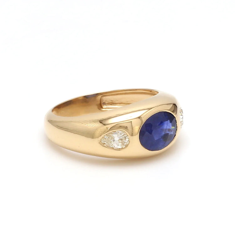 Blue Sapphire Oval Diamond Chunky Dome