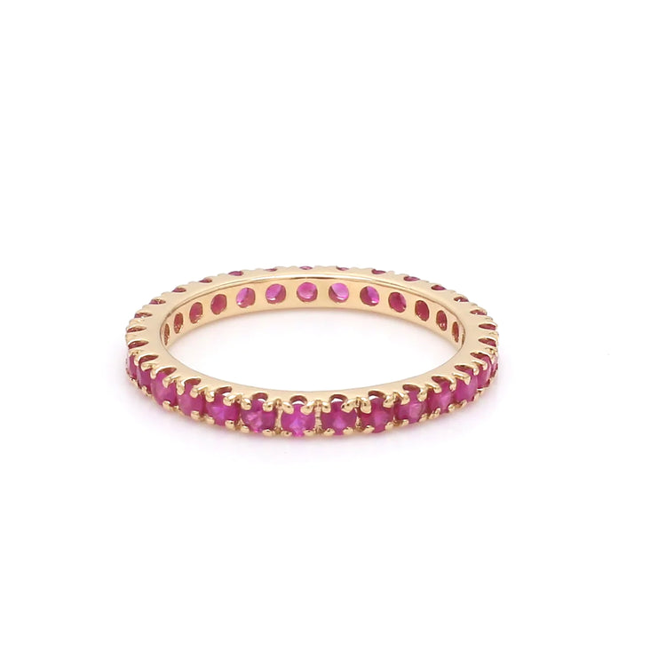 Pink Sapphire Round Thin Band Ring