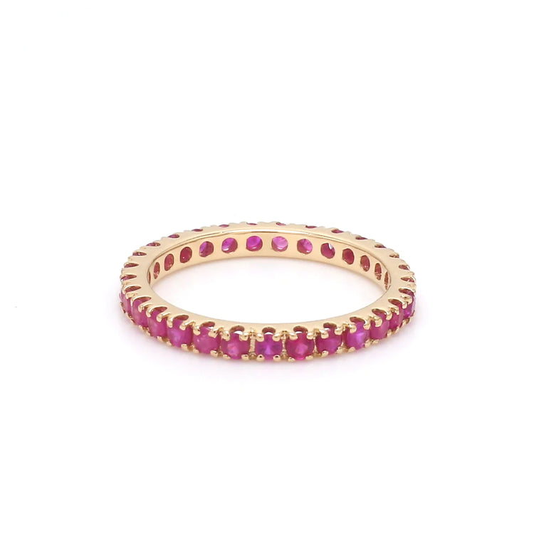 Pink Sapphire Round Thin Band Ring