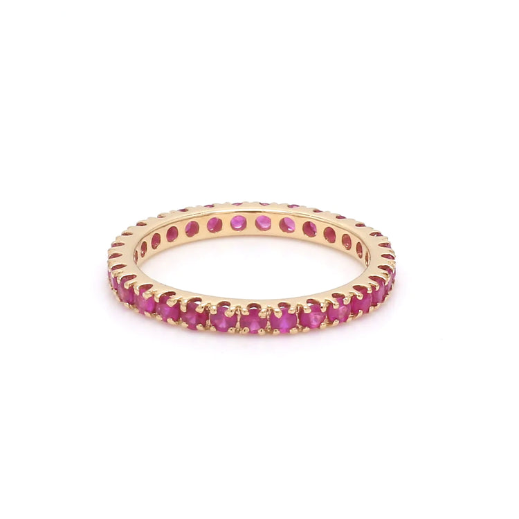 Pink Sapphire Round Thin Band Ring