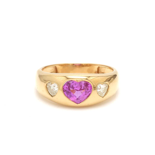 Pink Sapphire Heart and Diamond Chunky Ring