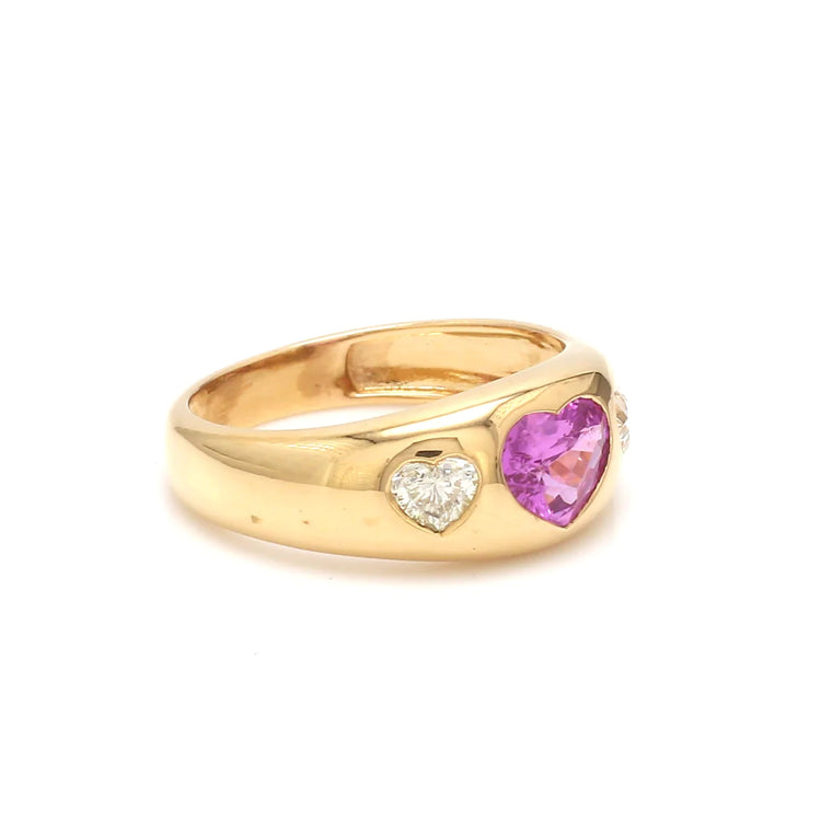 Pink Sapphire Heart and Diamond Chunky Ring