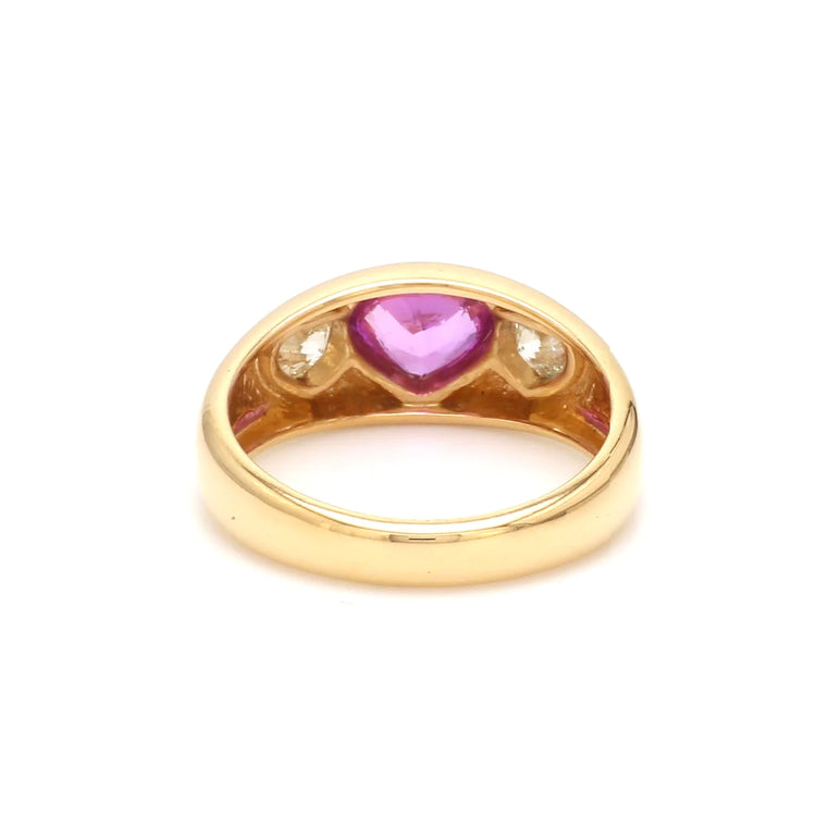 Pink Sapphire Heart and Diamond Chunky Ring