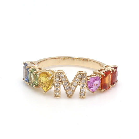 Rainbow Sapphire Initial Name Eternity Band Ring