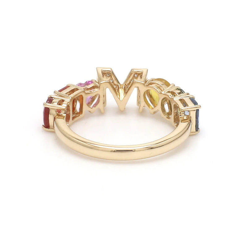 Rainbow Sapphire Initial Name Eternity Band Ring