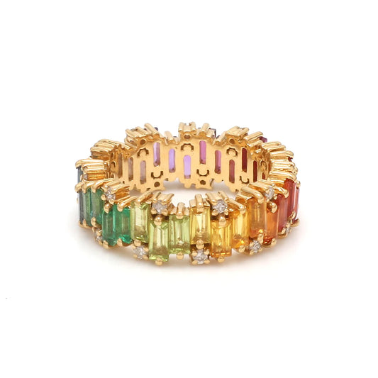 Rainbow Gemstone and Diamond Zig Zag Ring