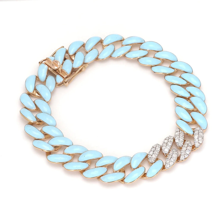 Diamond Enamel Cuban Chain Bracelet