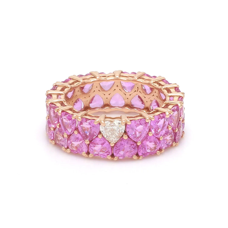 Pink Sapphire Heart Interconnected Ring