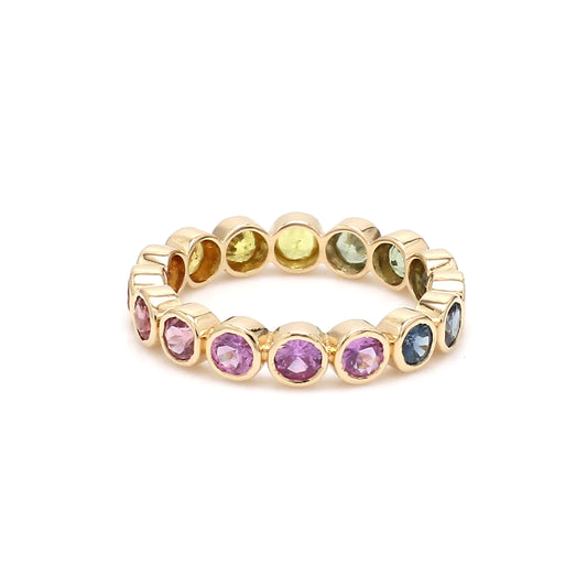 Rainbow Sapphire Round Bezel Set Ring