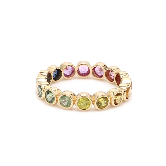 Rainbow Sapphire Round Bezel Set Ring