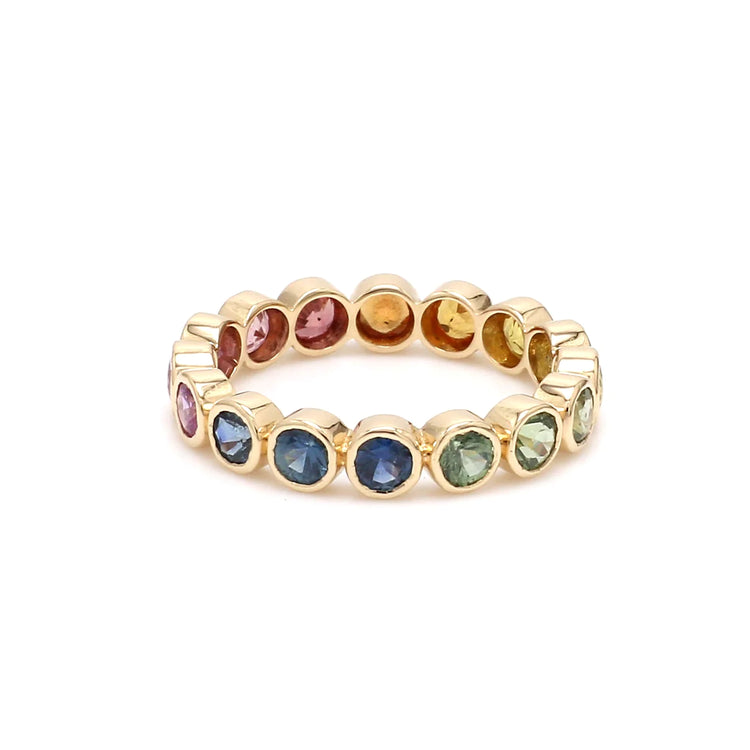 Rainbow Sapphire Round Bezel Set Ring