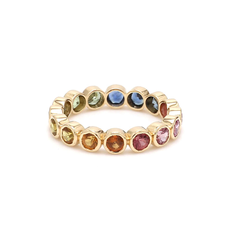 Rainbow Sapphire Round Bezel Set Ring