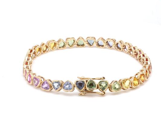 Rainbow Sapphire Heart Bezel Set Bracelet