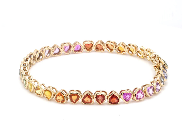 Rainbow Sapphire Heart Bezel Set Bracelet