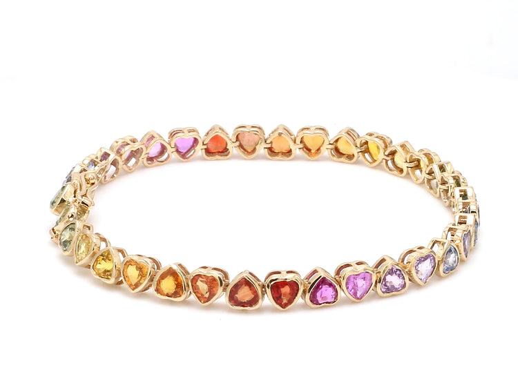 Rainbow Sapphire Heart Bezel Set Bracelet