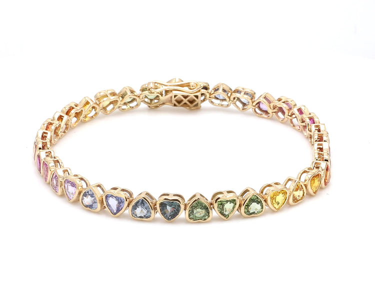 Rainbow Sapphire Heart Bezel Set Bracelet