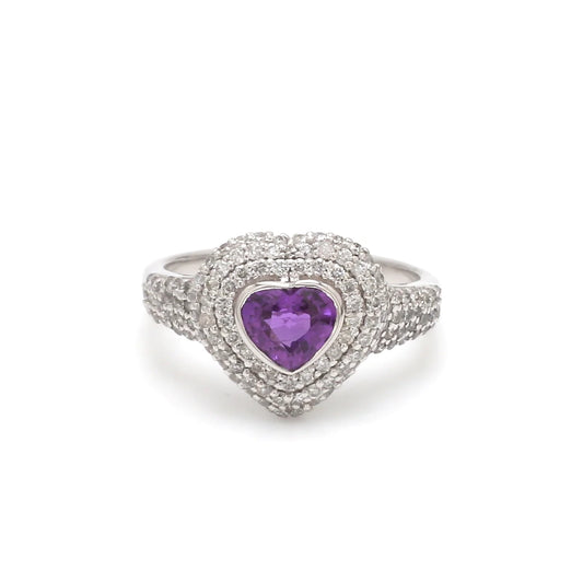 Purple Sapphire Heart and Diamond Pinky Ring