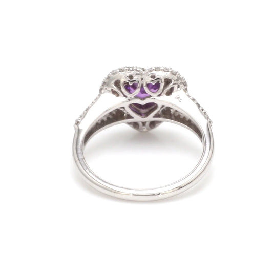 Purple Sapphire Heart and Diamond Pinky Ring