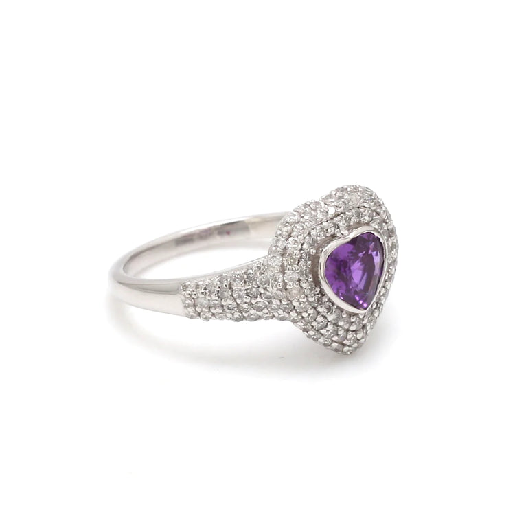 Purple Sapphire Heart and Diamond Pinky Ring