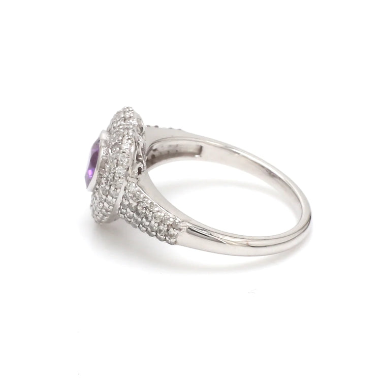 Purple Sapphire Heart and Diamond Pinky Ring