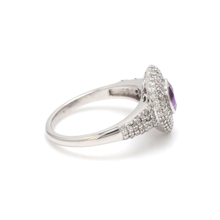 Purple Sapphire Heart and Diamond Pinky Ring