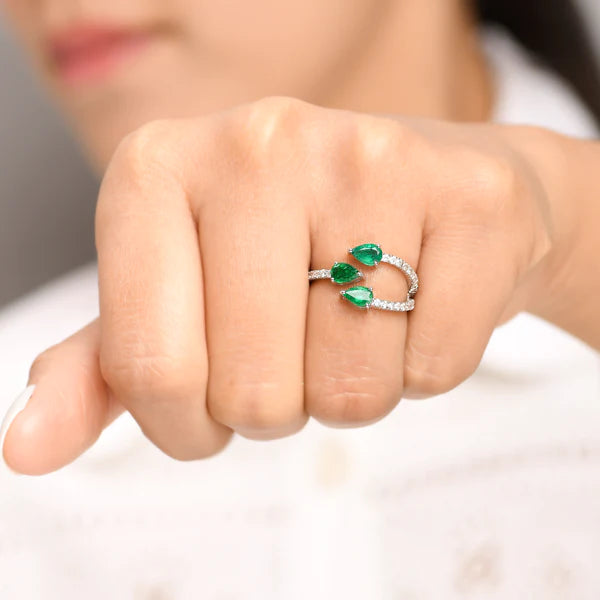 Emerald Three Pear Ring