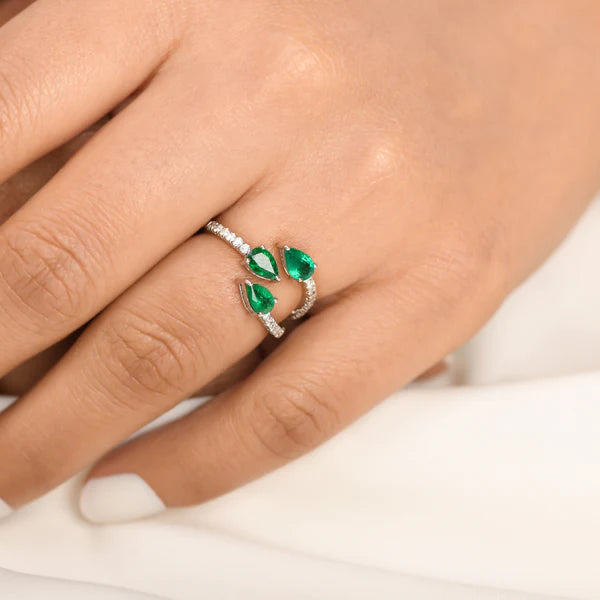 Emerald Three Pear Ring