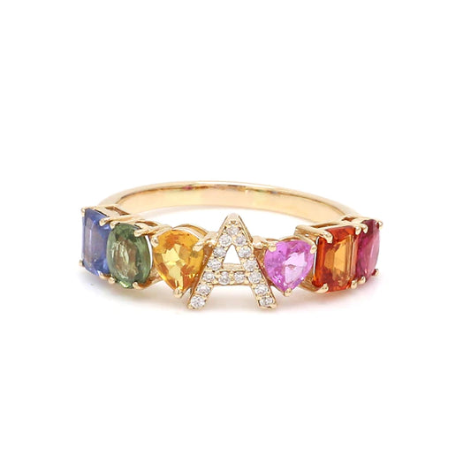 Rainbow Sapphire Initial Letter Ring