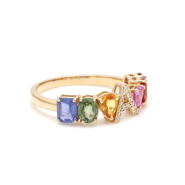 Rainbow Sapphire Initial Letter Ring