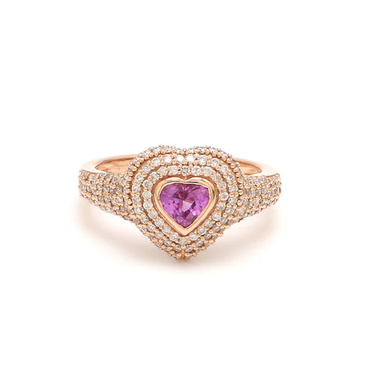 Pink Sapphire Heart and Diamond Ring