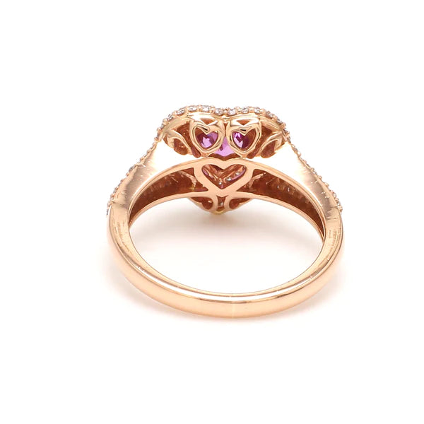 Pink Sapphire Heart and Diamond Ring