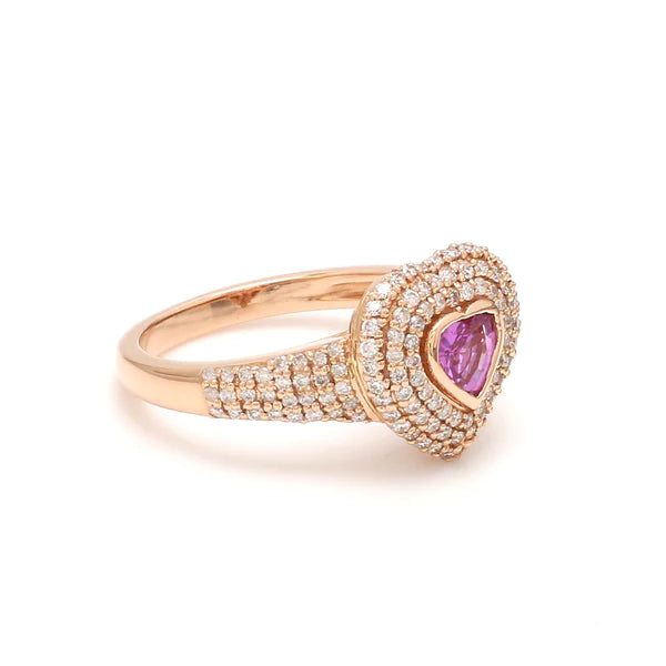 Pink Sapphire Heart and Diamond Ring