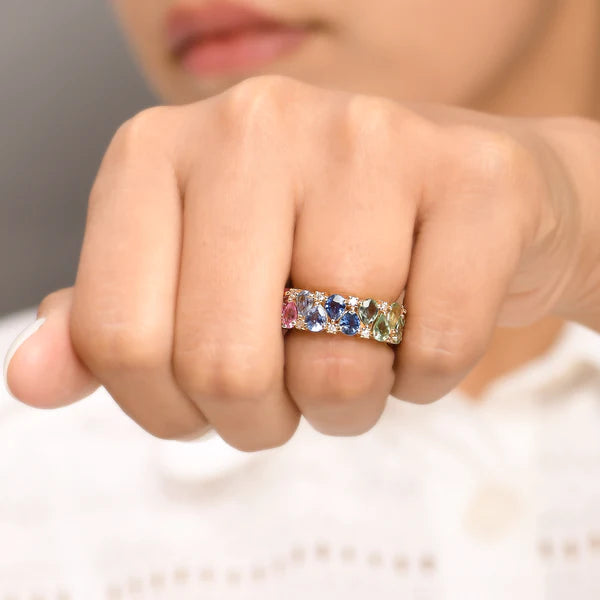 Rainbow Sapphire Pear Diamond Ring